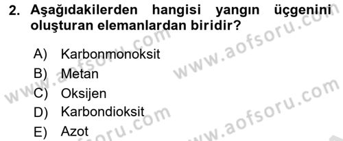 Yangın ve Yangın Güvenliği Dersi 2021 - 2022 Yılı Yaz Okulu Sınav Soruları 2. Soru