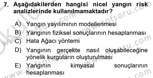 Yangın ve Yangın Güvenliği Dersi 2021 - 2022 Yılı Yaz Okulu Sınav Soruları 7. Soru