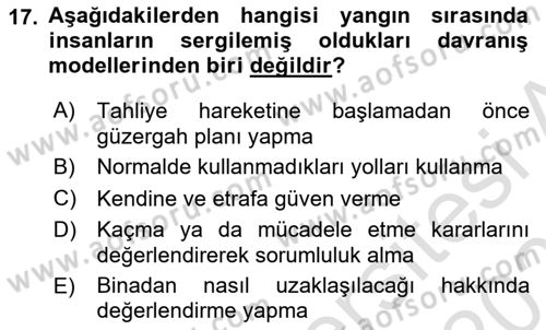 Yangın ve Yangın Güvenliği Dersi 2022 - 2023 Yılı Yaz Okulu Sınavı 17. Soru