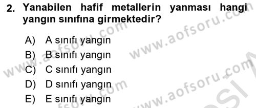Yangın ve Yangın Güvenliği Dersi 2023 - 2024 Yılı (Vize) Ara Sınav Soruları 2. Soru