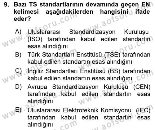 Yangın ve Yangın Güvenliği Dersi 2023 - 2024 Yılı (Vize) Ara Sınavı 9. Soru