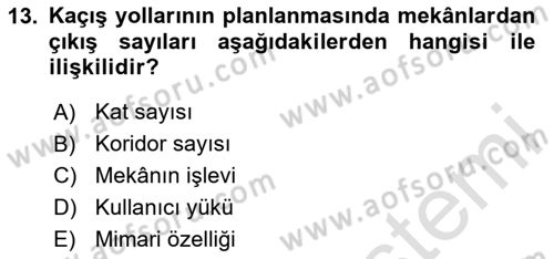 Yangın ve Yangın Güvenliği Dersi 2023 - 2024 Yılı (Final) Dönem Sonu Sınav Soruları 13. Soru