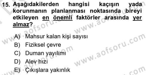 Yangın ve Yangın Güvenliği Dersi 2023 - 2024 Yılı (Final) Dönem Sonu Sınav Soruları 15. Soru