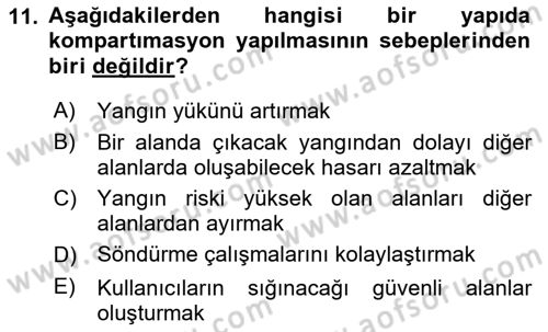 Yangın ve Yangın Güvenliği Dersi 2023 - 2024 Yılı Yaz Okulu Sınav Soruları 11. Soru