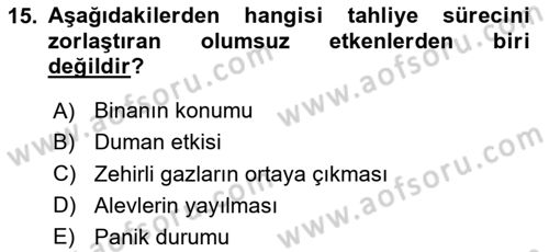Yangın ve Yangın Güvenliği Dersi 2023 - 2024 Yılı Yaz Okulu Sınav Soruları 15. Soru