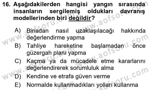 Yangın ve Yangın Güvenliği Dersi 2023 - 2024 Yılı Yaz Okulu Sınav Soruları 16. Soru