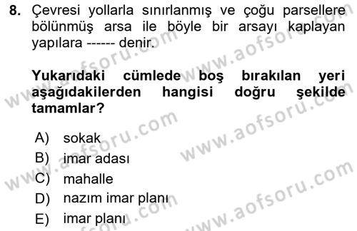 Yangın ve Yangın Güvenliği Dersi 2023 - 2024 Yılı Yaz Okulu Sınav Soruları 8. Soru