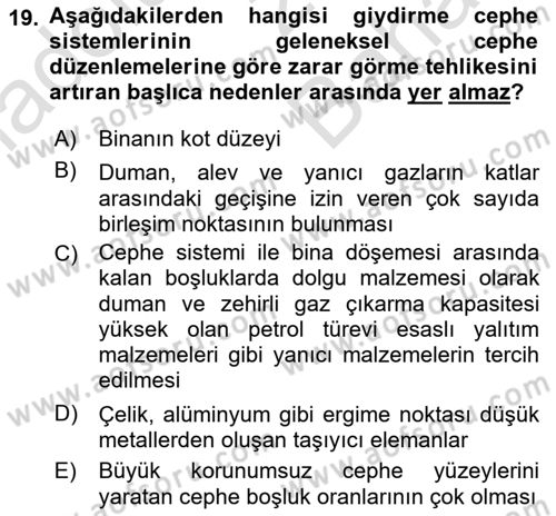 Yangın ve Yangın Güvenliği Dersi 2024 - 2025 Yılı (Vize) Ara Sınav Soruları 19. Soru