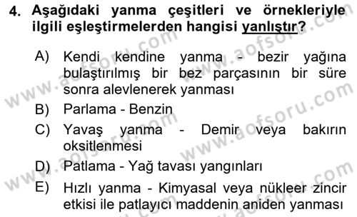 Yangın ve Yangın Güvenliği Dersi 2024 - 2025 Yılı (Vize) Ara Sınav Soruları 4. Soru