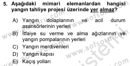 Yangın ve Yangın Güvenliği Dersi 2024 - 2025 Yılı (Vize) Ara Sınav Soruları 5. Soru