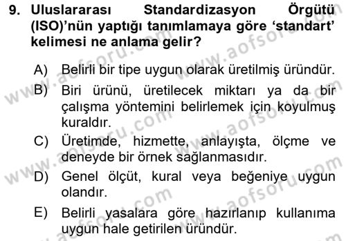 Yangın ve Yangın Güvenliği Dersi 2024 - 2025 Yılı (Vize) Ara Sınav Soruları 9. Soru