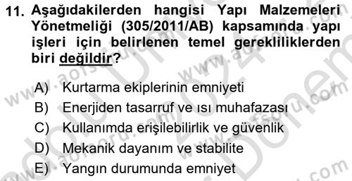 Yangın ve Yangın Güvenliği Dersi 2024 - 2025 Yılı (Final) Dönem Sonu Sınav Soruları 11. Soru