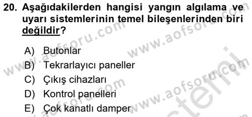 Yangın ve Yangın Güvenliği Dersi 2024 - 2025 Yılı (Final) Dönem Sonu Sınav Soruları 20. Soru