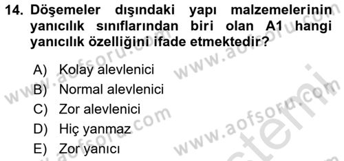 Yangın ve Yangın Güvenliği Dersi 2024 - 2025 Yılı Yaz Okulu Sınav Soruları 14. Soru