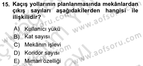 Yangın ve Yangın Güvenliği Dersi 2024 - 2025 Yılı Yaz Okulu Sınav Soruları 15. Soru