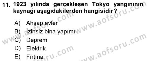 Yangın ve Yangın Güvenliği Dersi 2025 - 2026 Yılı (Vize) Ara Sınav Soruları 11. Soru