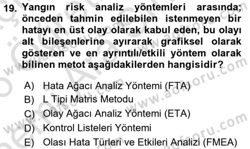 Yangın ve Yangın Güvenliği Dersi 2025 - 2026 Yılı (Vize) Ara Sınav Soruları 19. Soru