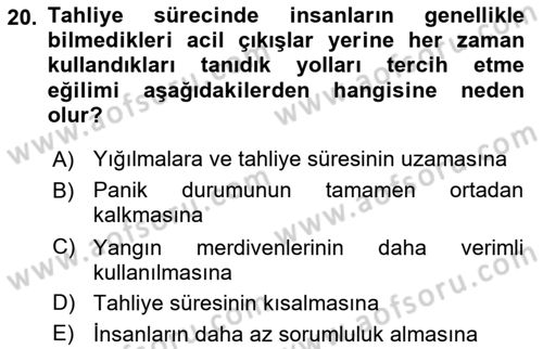 Yangın ve Yangın Güvenliği Dersi 2025 - 2026 Yılı (Final) Dönem Sonu Sınav Soruları 20. Soru