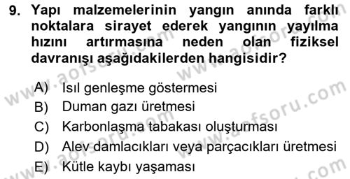 Yangın ve Yangın Güvenliği Dersi 2025 - 2026 Yılı (Final) Dönem Sonu Sınav Soruları 9. Soru