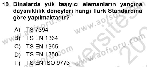 Yangın ve Yangın Güvenliği Dersi 2025 - 2026 Yılı Yaz Okulu Sınav Soruları 10. Soru