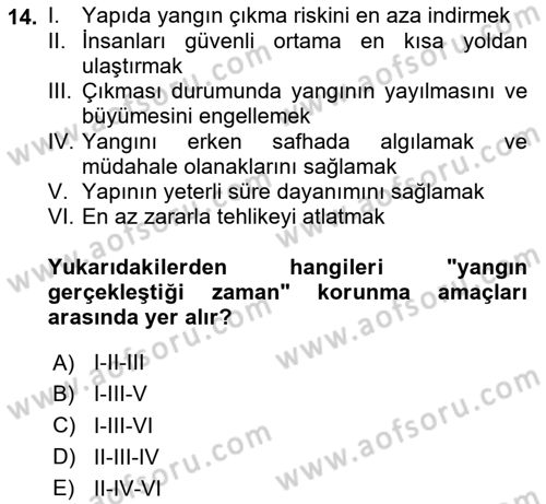 Yangın ve Yangın Güvenliği Dersi 2025 - 2026 Yılı Yaz Okulu Sınav Soruları 14. Soru