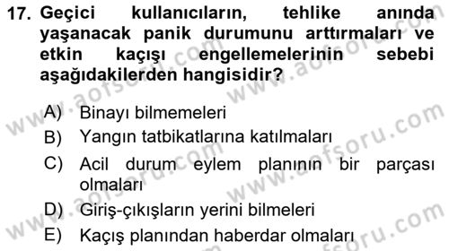 Yangın ve Yangın Güvenliği Dersi 2025 - 2026 Yılı Yaz Okulu Sınav Soruları 17. Soru