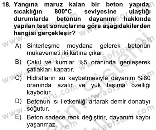 Yangın ve Yangın Güvenliği Dersi 2025 - 2026 Yılı Yaz Okulu Sınav Soruları 18. Soru