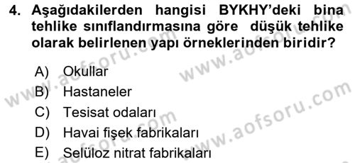 Yangın ve Yangın Güvenliği Dersi 2025 - 2026 Yılı Yaz Okulu Sınav Soruları 4. Soru