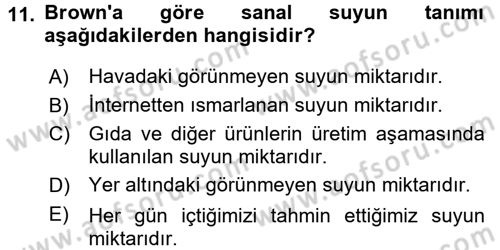 Temel Afet Bilgisi Dersi 2017 - 2018 Yılı (Vize) Ara Sınav Soruları 11. Soru