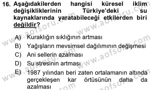Temel Afet Bilgisi Dersi 2017 - 2018 Yılı (Vize) Ara Sınav Soruları 16. Soru