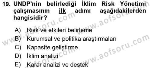 Temel Afet Bilgisi Dersi 2017 - 2018 Yılı (Vize) Ara Sınav Soruları 19. Soru