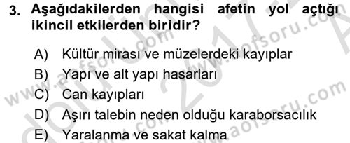 Temel Afet Bilgisi Dersi 2017 - 2018 Yılı (Vize) Ara Sınav Soruları 3. Soru