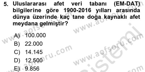 Temel Afet Bilgisi Dersi 2017 - 2018 Yılı (Vize) Ara Sınav Soruları 5. Soru
