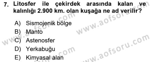 Temel Afet Bilgisi Dersi 2017 - 2018 Yılı (Vize) Ara Sınav Soruları 7. Soru