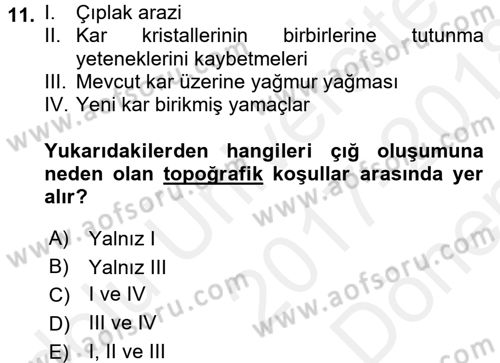 Temel Afet Bilgisi Dersi 2017 - 2018 Yılı (Final) Dönem Sonu Sınav Soruları 11. Soru