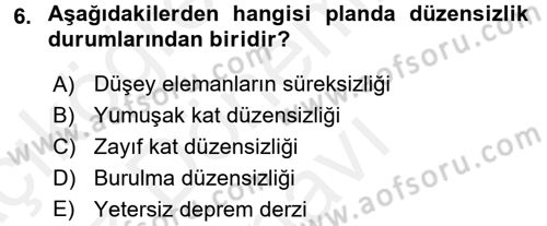 Temel Afet Bilgisi Dersi 2017 - 2018 Yılı (Final) Dönem Sonu Sınav Soruları 6. Soru