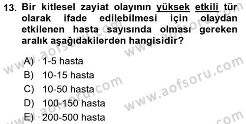 Temel Afet Bilgisi Dersi Ara Sınavı Deneme Sınav Soruları 13. Soru