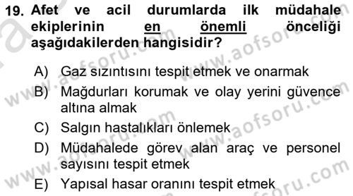 Temel Afet Bilgisi Dersi Ara Sınavı Deneme Sınav Soruları 19. Soru