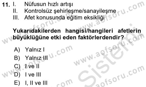 Temel Afet Bilgisi Dersi 2022 - 2023 Yılı (Final) Dönem Sonu Sınav Soruları 11. Soru