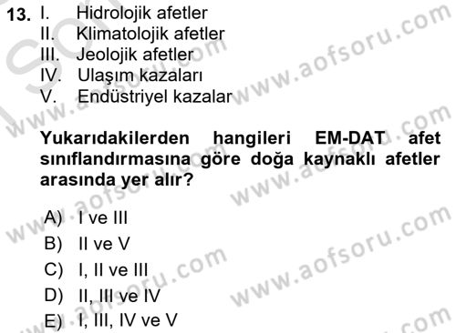 Temel Afet Bilgisi Dersi 2022 - 2023 Yılı (Final) Dönem Sonu Sınav Soruları 13. Soru