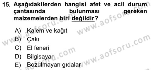 Temel Afet Bilgisi Dersi 2022 - 2023 Yılı (Final) Dönem Sonu Sınav Soruları 15. Soru
