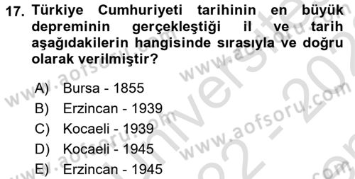 Temel Afet Bilgisi Dersi 2022 - 2023 Yılı (Final) Dönem Sonu Sınav Soruları 17. Soru