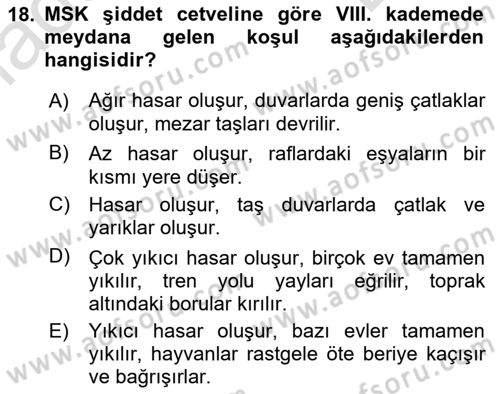 Temel Afet Bilgisi Dersi 2022 - 2023 Yılı (Final) Dönem Sonu Sınav Soruları 18. Soru