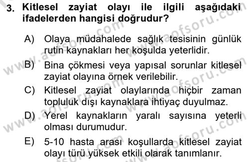 Temel Afet Bilgisi Dersi 2022 - 2023 Yılı (Final) Dönem Sonu Sınav Soruları 3. Soru