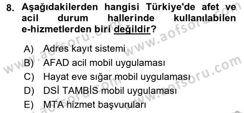 Temel Afet Bilgisi Dersi 2022 - 2023 Yılı (Final) Dönem Sonu Sınav Soruları 8. Soru