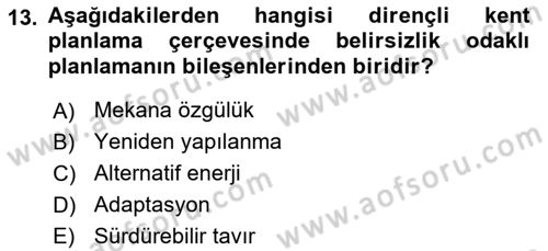 Temel Afet Bilgisi Dersi 2022 - 2023 Yılı Yaz Okulu Sınav Soruları 13. Soru