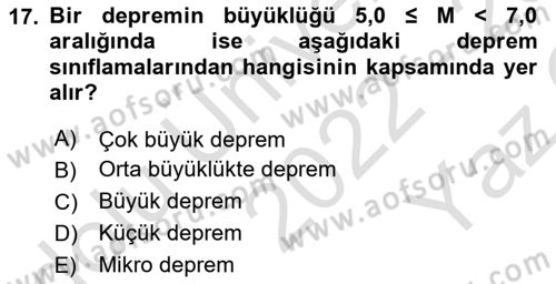 Temel Afet Bilgisi Dersi 2022 - 2023 Yılı Yaz Okulu Sınav Soruları 17. Soru