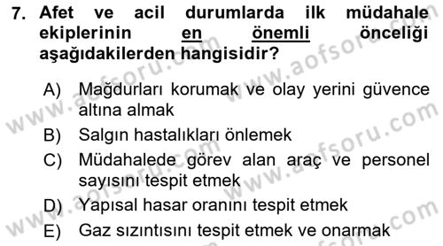 Temel Afet Bilgisi Dersi 2022 - 2023 Yılı Yaz Okulu Sınav Soruları 7. Soru