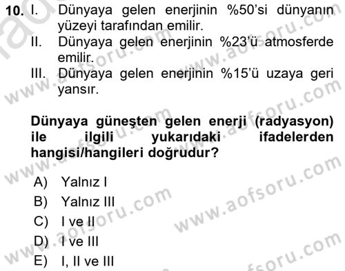 Temel Afet Bilgisi Dersi 2023 - 2024 Yılı (Vize) Ara Sınav Soruları 10. Soru