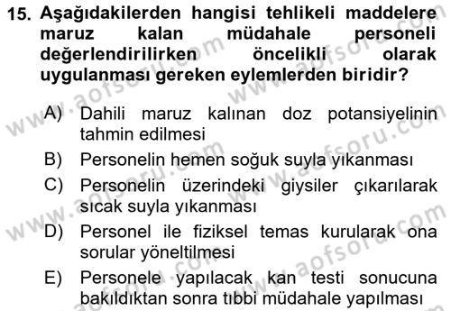 Temel Afet Bilgisi Dersi 2023 - 2024 Yılı (Vize) Ara Sınav Soruları 15. Soru